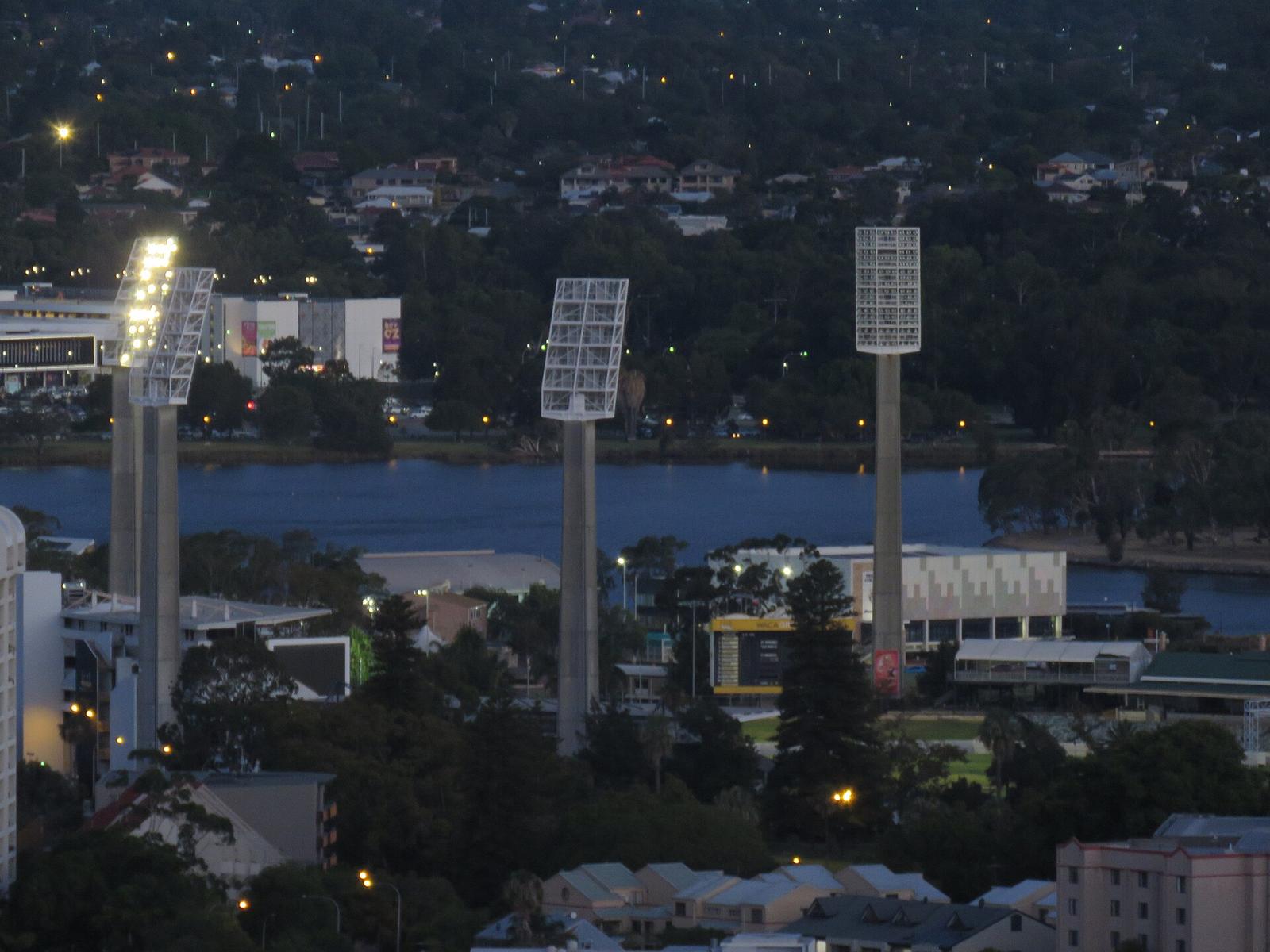 WACA Ground, seen from Central Park at dusk, January 2021
